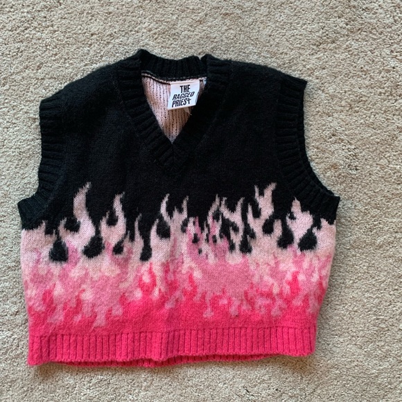 Ragged Priest Pink Flame Sweater Vest 